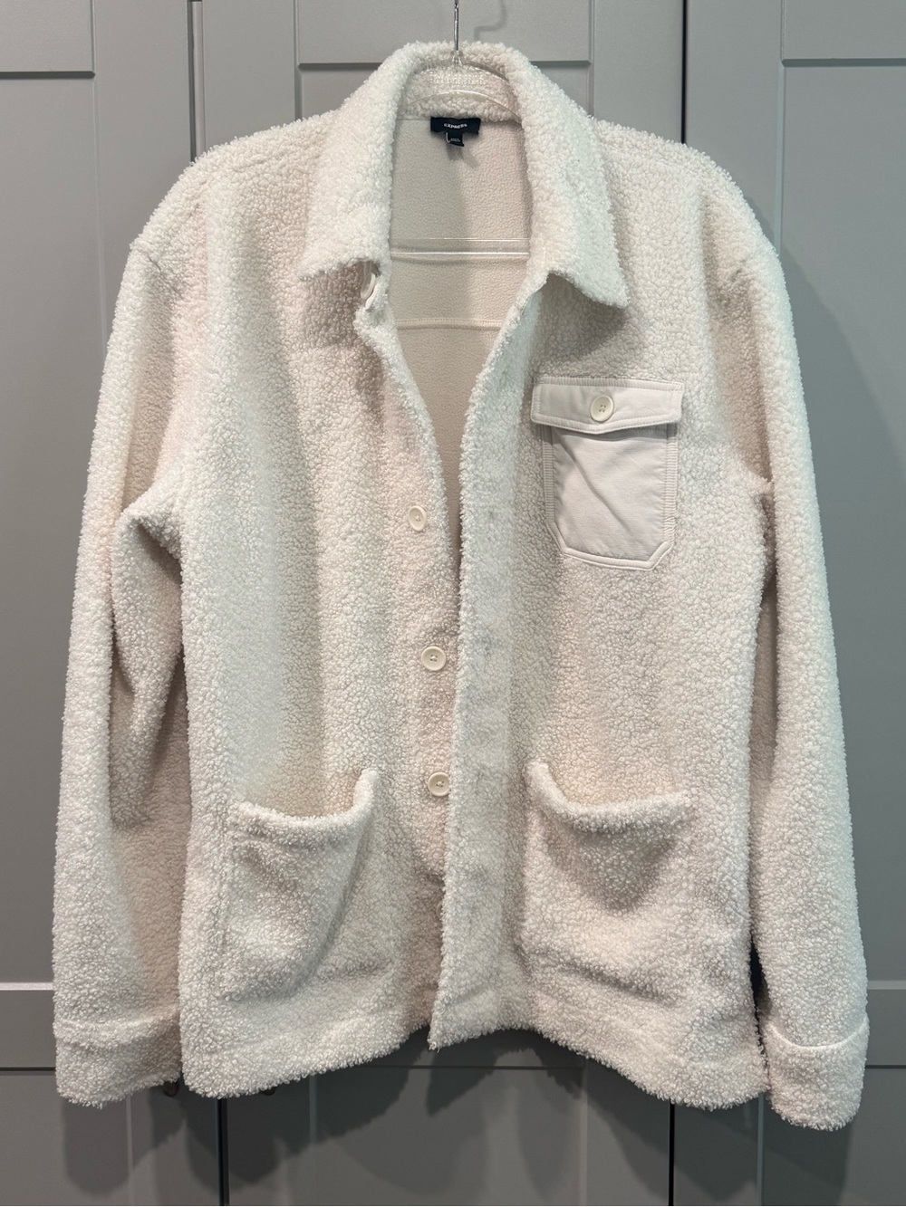 Express Cream Sherpa Button-Front Jacket
